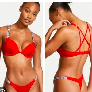 NWOT, Victoria’s Secret Shine Strap Push Up Bikini Top, Red, 34B